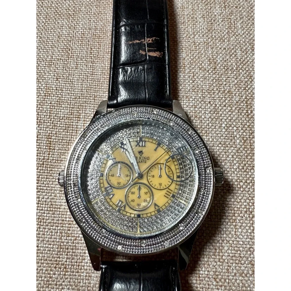 ICE KING Mens Orange Leather Strap Chronograph Watch Silver Dial Water Resistant